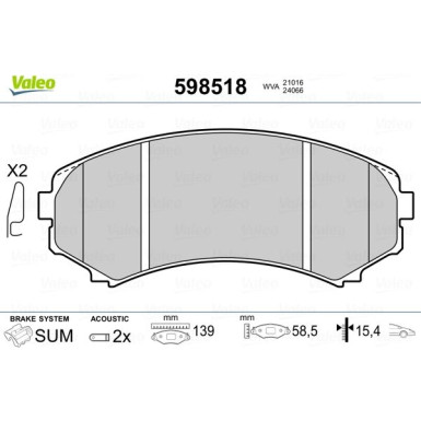 VALEO Bremsbeläge | 598518