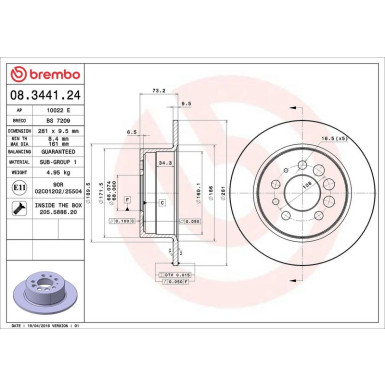 76 482 002 Bremsscheibe HA VOLVO 240,740,760,940,960,S90 74 PRIME LINE 08.3441.24