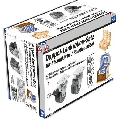 BGS Doppel-Lenkrollen-Satz für Strandkörbe / Palettenmöbel Ø 75 mm 4-tlg BGS Do it yourself 81940