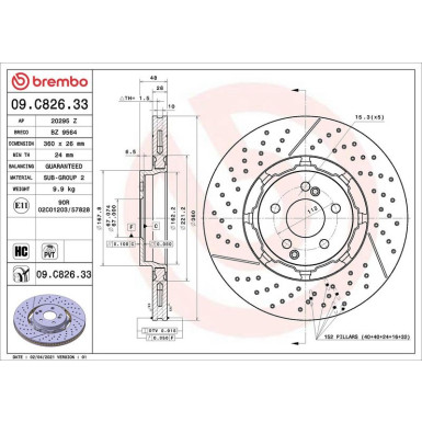 Bremsscheibe HA MERCEDES E-Klasse 16 PRIME LINE - Dual Cast 09.C826.33