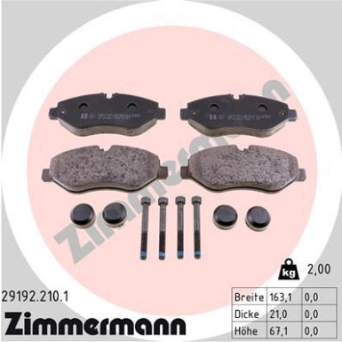 ZIMMERMANN Bremsbelagsatz, Scheibenbremse | 29192.210.1