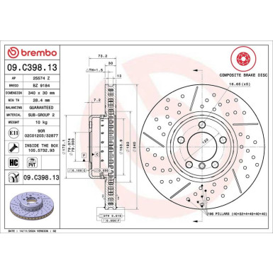 11 481 119 Brembo PREMIUM VA zweiteilig BMW 1er, 2er, 3er, 4er 10 PRIME LINE - Composite 09.C398.13