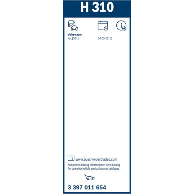 BOSCH | Wischerblatt H310 | VW Fox | 3397011654