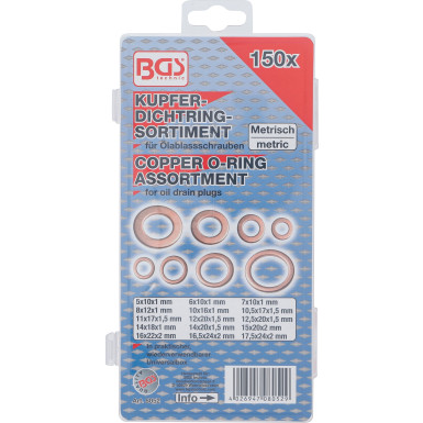 BGS Dichtring-Sortiment | Kupfer | 150-tlg | 8052