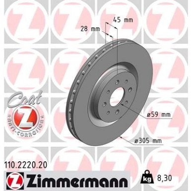 ZIMMERMANN Bremsscheibe 110.2220.20 Coat Z
