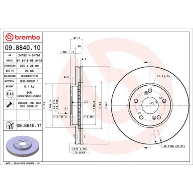 Bremsscheibe VA HONDA Pilot 02-08 PRIME LINE - UV Coated 09.8840.11