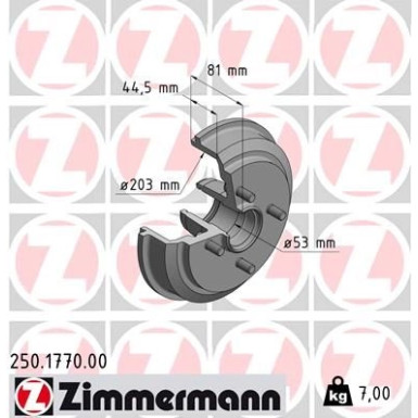 ZIMMERMANN Bremstrommel | 250.1770.00