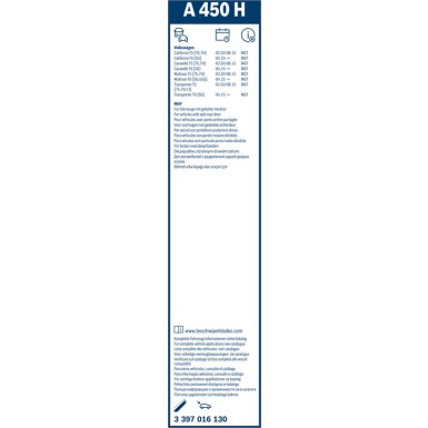 BOSCH | Scheibenwischer Aerotwin A450H BOCH Aerotwin Heck | VW Transporter, Multivan | 3397016130 BOSCH | Scheibenwischer Aerotwin A450H BOCH Aerotwin Heck | VW Transporter, Multivan | 3397016130