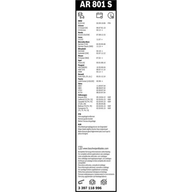Scheibenwischer Aerotwin AR801S BOSCH | MERCEDES, VOLVO | 3397118996