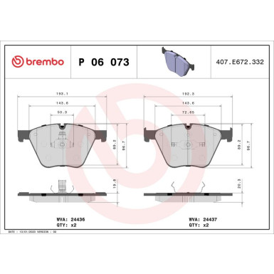 BREMBO Bremsklötze VA BMW X5 (E70) PRIME LINE P 06 073