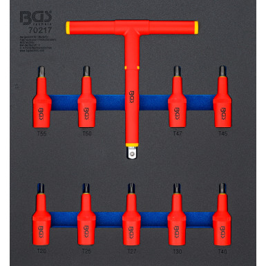 BGS Werkstattwageneinlage 2/3: VDE-Bit-Einsatz-Satz | Antrieb Innenvierkant 12,5 mm (1/2"""") | T-Profil (für Torx) T20 - T55 | 10-tlg | 70217