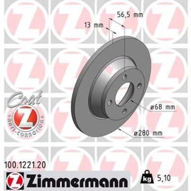 ZIMMERMANN Bremsscheibe 100.1221.20 Coat Z