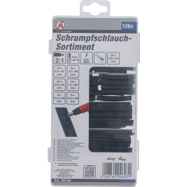BGS Schrumpfschlauch-Sortiment | schwarz | 126-tlg | 88184