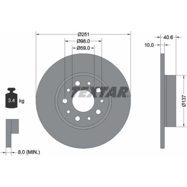 Bremsscheibe Fiat T. 500L 0,9-1,4/1,3-1,6 D 12 PRO 92244303