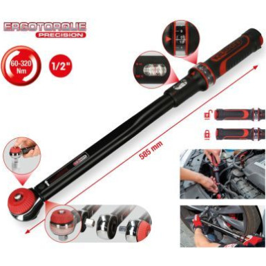KS TOOLS 1/2"" ERGOTORQUE®Präzisions-Drehmomentschlüssel mit Ratsche und Schwenkrad, 60-320 Nm | 516.1472