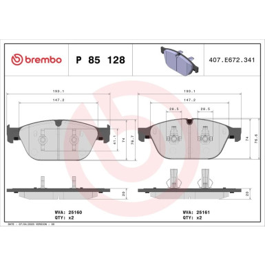 BREMBO Bremsklötze VA AUDI A8 (4H_) PRIME LINE P 85 128