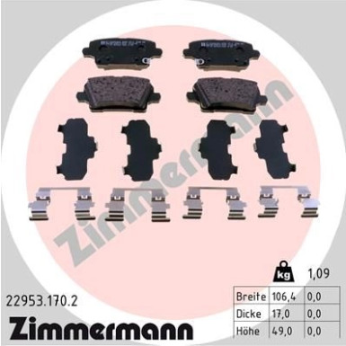 ZIMMERMANN Bremsbelagsatz, Scheibenbremse | 22953.170.2