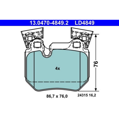 13.0470-4849.2 Bremsbelagsatz, Scheibenbremse ATE Ceramic 13.0470-4849.2 Bremsbelagsatz, Scheibenbremse ATE Ceramic