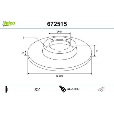 VALEO Bremsscheibe 672515 COATED