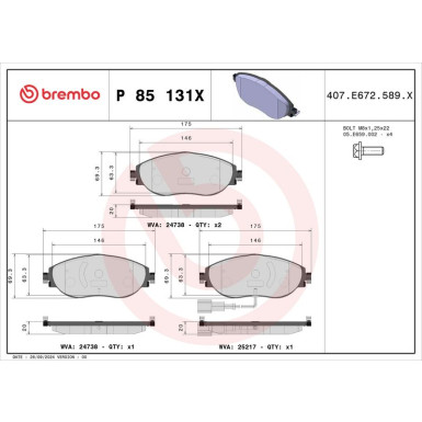 BREMBO Bremsklötze Xtra VA AUDI A3 VW Golf 12 XTRA LINE P 85 131X
