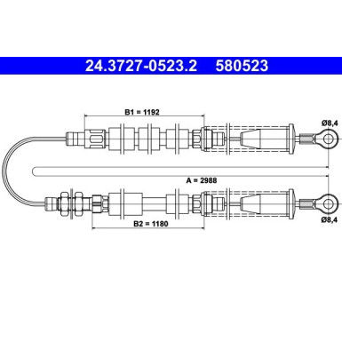 ATE Handbremsseil Seilzug Festellbremse 24.3727-0523.2 ATE Handbremsseil Seilzug Festellbremse 24.3727-0523.2