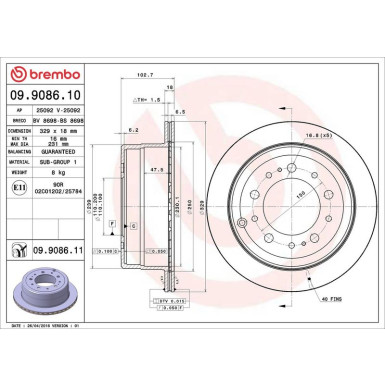 82 482 037 Bremsscheibe HA TOYOTA Land Cruiser 98 PRIME LINE - UV Coated 09.9086.11 82 482 037 Bremsscheibe HA TOYOTA Land Cruiser 98 PRIME LINE - UV Coated 09.9086.11