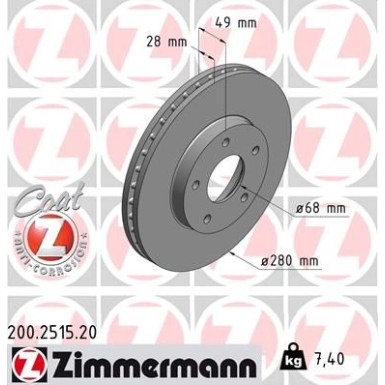 ZIMMERMANN Bremsscheibe 200.2515.20 Coat Z