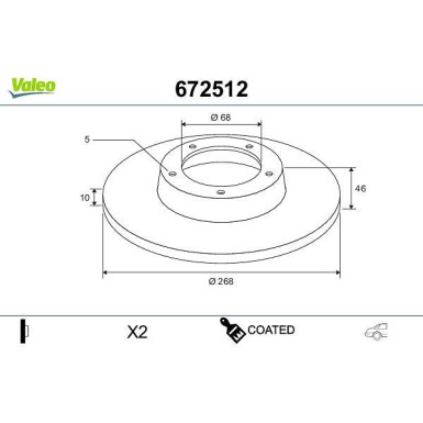 VALEO Bremsscheibe 672512 COATED