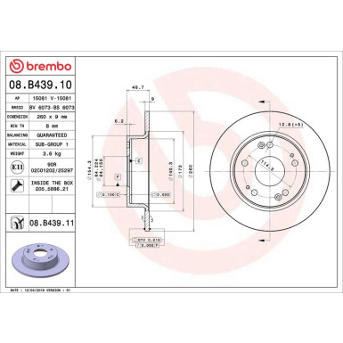 86 482 048 Bremsscheibe HA HONDA Accord VII 03 PRIME LINE - UV Coated 08.B439.11