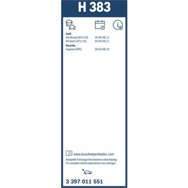 BOSCH | Wischerblatt H383 | PORSCHE Cayenne | 3397011551 BOSCH | Wischerblatt H383 | PORSCHE Cayenne | 3397011551