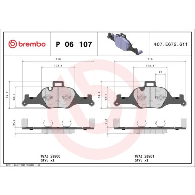 BREMBO Bremsklötze VA BMW 3, 5, 6, 7 15 PRIME LINE P 06 107