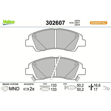 VALEO Bremsbeläge 302607