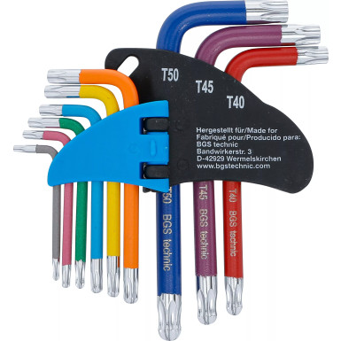 BGS Torx Winkelschlüssel-Satz Multicolour kurz mit Bohrung und Kugelkopf | 74463