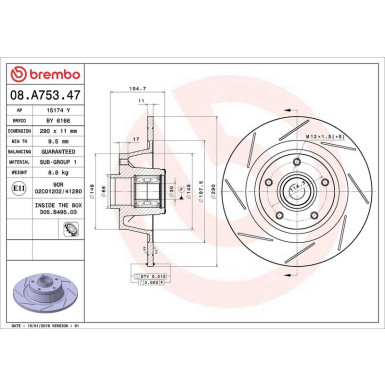 Bremsscheibe HA RENAULT Megane III RS 14 PRIME LINE - With Bearing Kit 08.A753.47