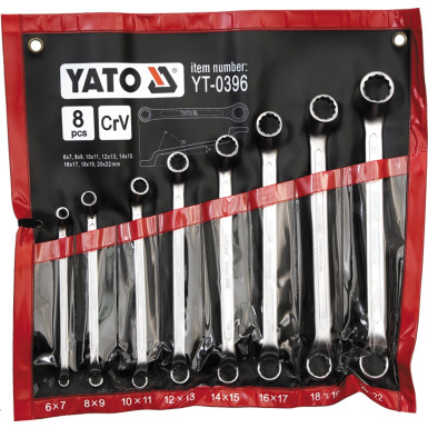 YT-0396 Doppelringschlüsselsatz Gekr÷Pft 6-22mm 8 Stk. Polierte K÷Pf