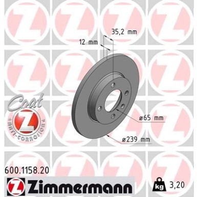 ZIMMERMANN Bremsscheibe | 600.1158.20