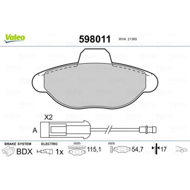 VALEO Bremsbeläge | 598011