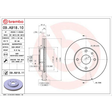 97 481 002 Bremsscheibe VA CHEVROLET Epica 06 PRIME LINE - UV Coated 09.A918.11 97 481 002 Bremsscheibe VA CHEVROLET Epica 06 PRIME LINE - UV Coated 09.A918.11