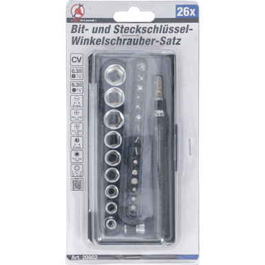 BGS Bit- und Steckschlüssel-/Winkelschrauber-Satz Antrieb 6,3 mm (1/4 ) 26-tlg BGS Do it yourself 20802
