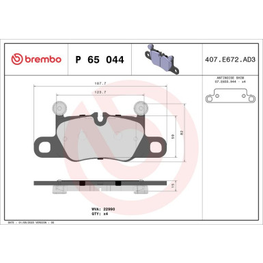 BREMBO Bremsklötze HA PORSCHE Cayenne 17 PRIME LINE P 65 044