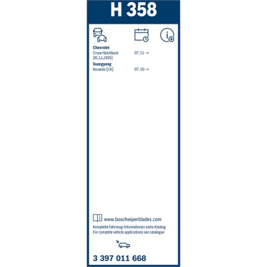 BOSCH | Wischerblatt H358 | Cevrolet Cruze, Sssangyong Korando | 3397011668