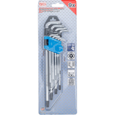BGS Winkelschlüssel-Satz | extra lang | T-Profil (für Torx) mit Bohrung T10 - T50 | 9-tlg | 794