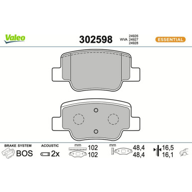 VALEO Bremsbeläge 302598