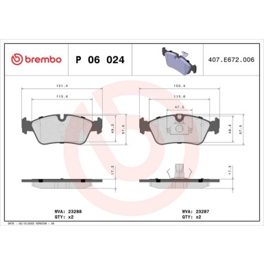 BREMBO Bremsklötze VA P 06 024 BREMBO Bremsklötze VA P 06 024
