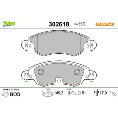 VALEO Bremsbeläge 302618 ESSENTIAL VALEO Bremsbeläge 302618 ESSENTIAL