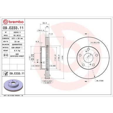 Bremsscheibe VA TOYOTA PRIME LINE - UV Coated 09.E233.11 Bremsscheibe VA TOYOTA PRIME LINE - UV Coated 09.E233.11