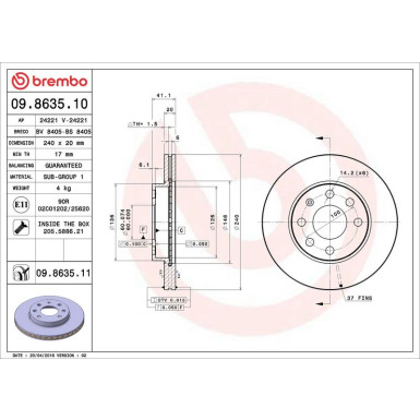 10 481 029 Bremsscheibe VA 09.8635.11 10 481 029 Bremsscheibe VA 09.8635.11
