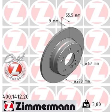 ZIMMERMANN Bremsscheibe 400.1412.20 Coat Z ZIMMERMANN Bremsscheibe 400.1412.20 Coat Z