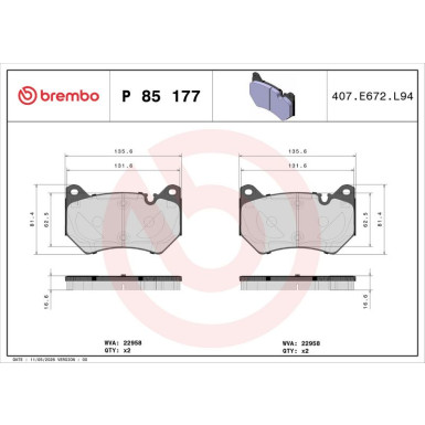 BREMBO Bremsklötze VA P 85 177 BREMBO Bremsklötze VA P 85 177