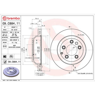 12 482 048 Bremsscheibe HA 09.C884.11 12 482 048 Bremsscheibe HA 09.C884.11